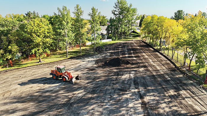 An aerial view of the daycare construction south of MacLeod School.